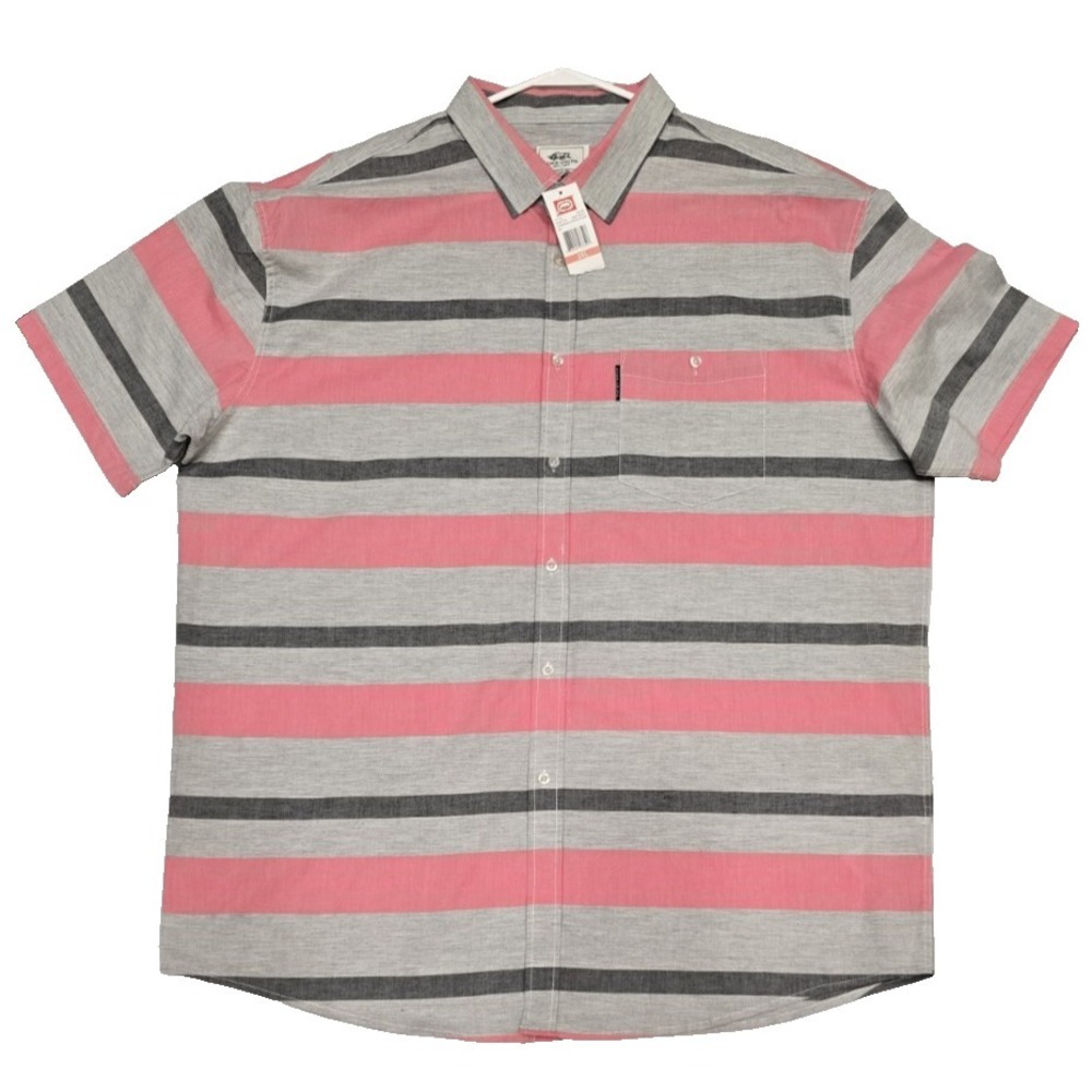 Ecko Unltd Shirt Mens Pink & Gray Stripe Short Sleeve Button Down NEW 3X